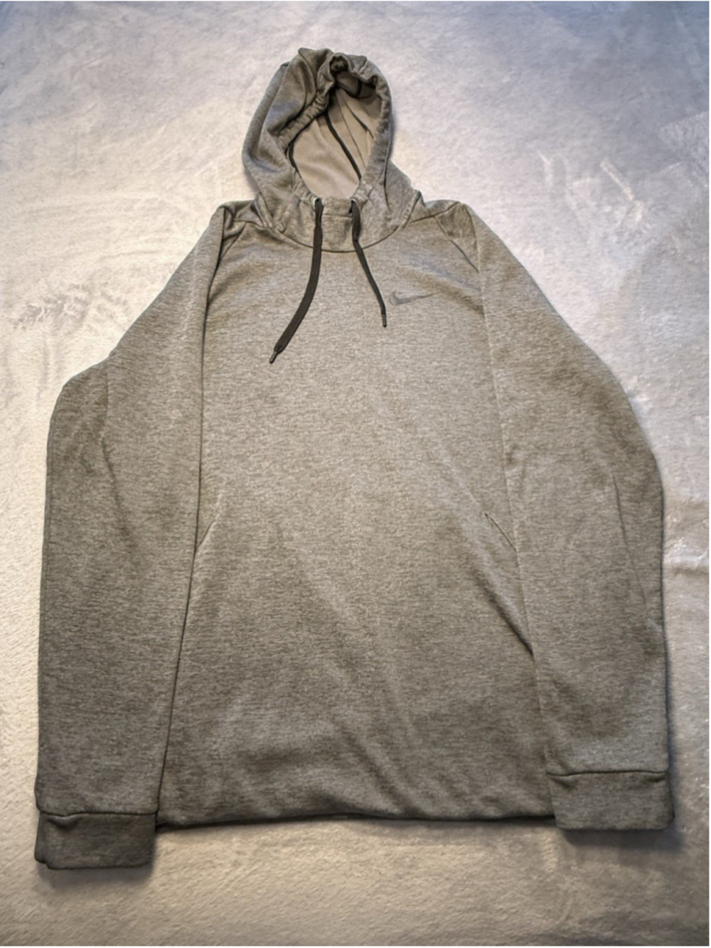 Nike Hoodie Mens Gray Dri Fit Fleece Drawstring Mock Neck Swoosh Logo Size XL